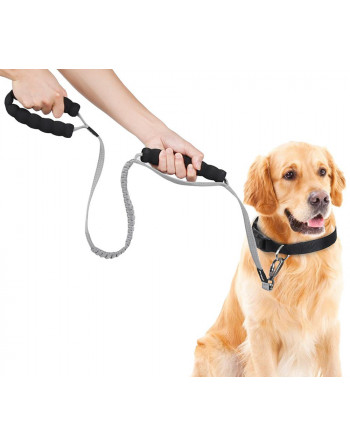 Jasje Ochtend Afleiden Elastische Rekbare hondenriem leiband met 2 handgrepen - Trainingslijn -  reflecterend - GRIJS - DOEGLY